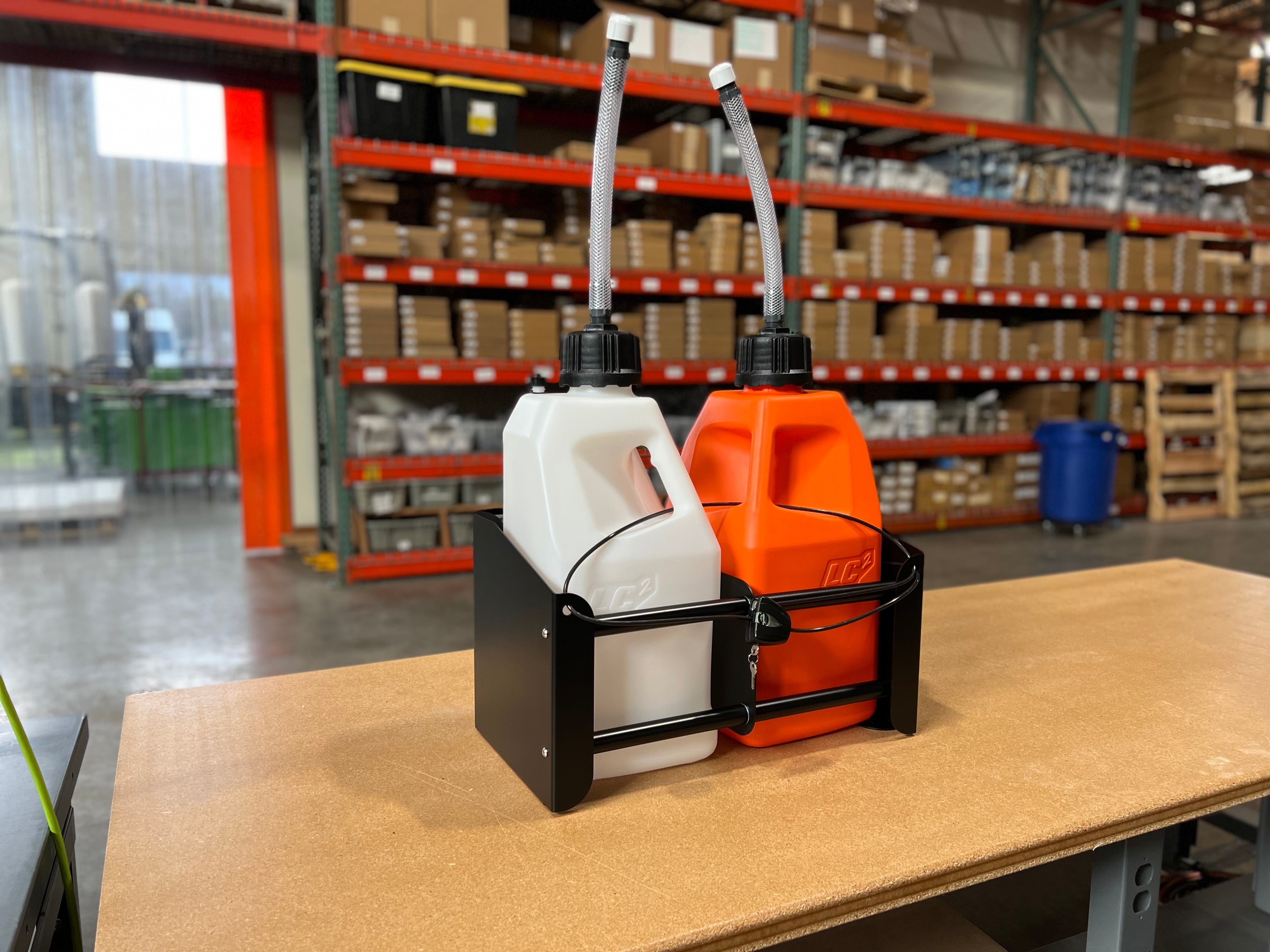 Dual Fuel Jug Rack Floor Mount with Optional Lock