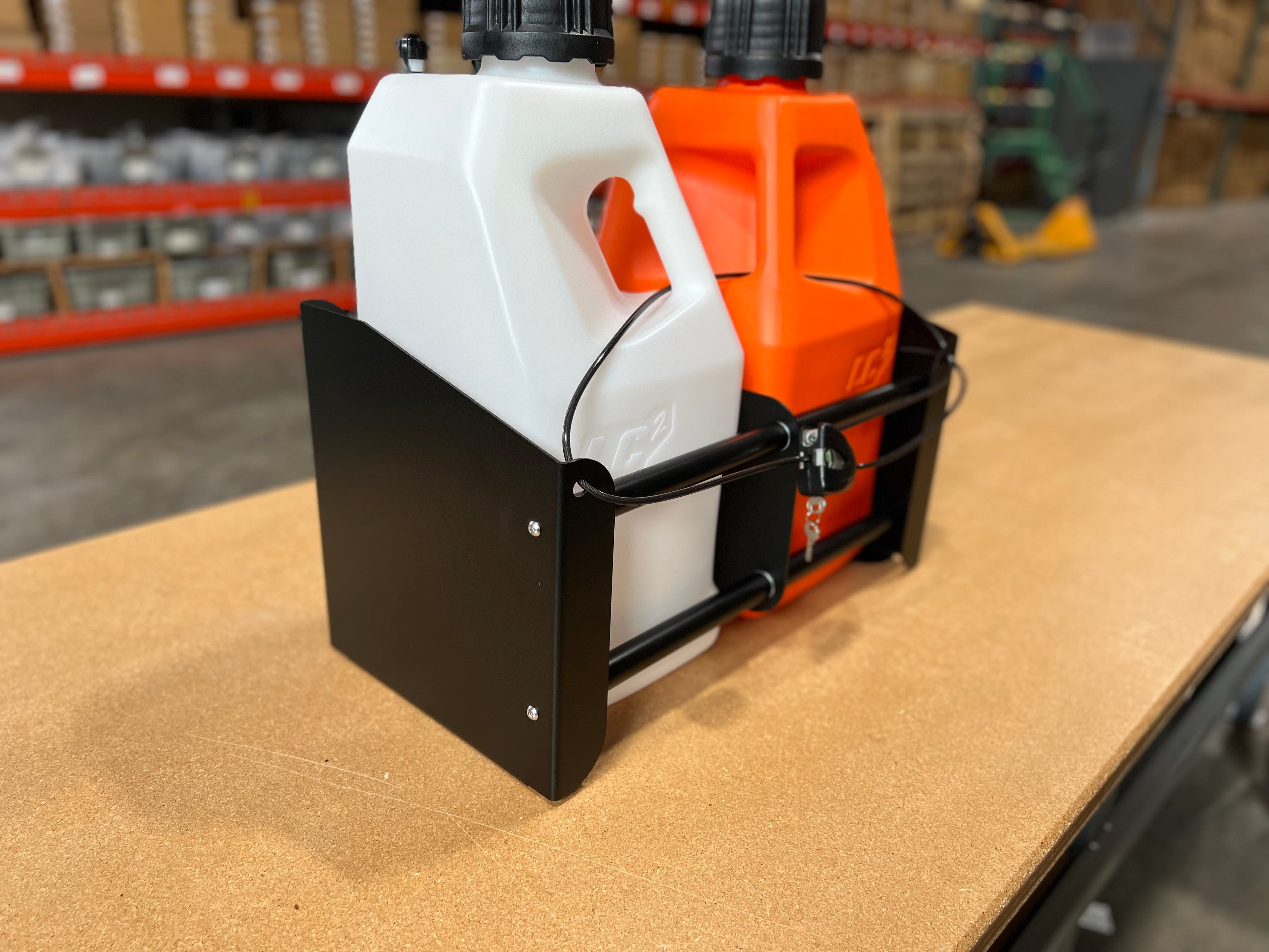 Dual Fuel Jug Rack Floor Mount with Optional Lock