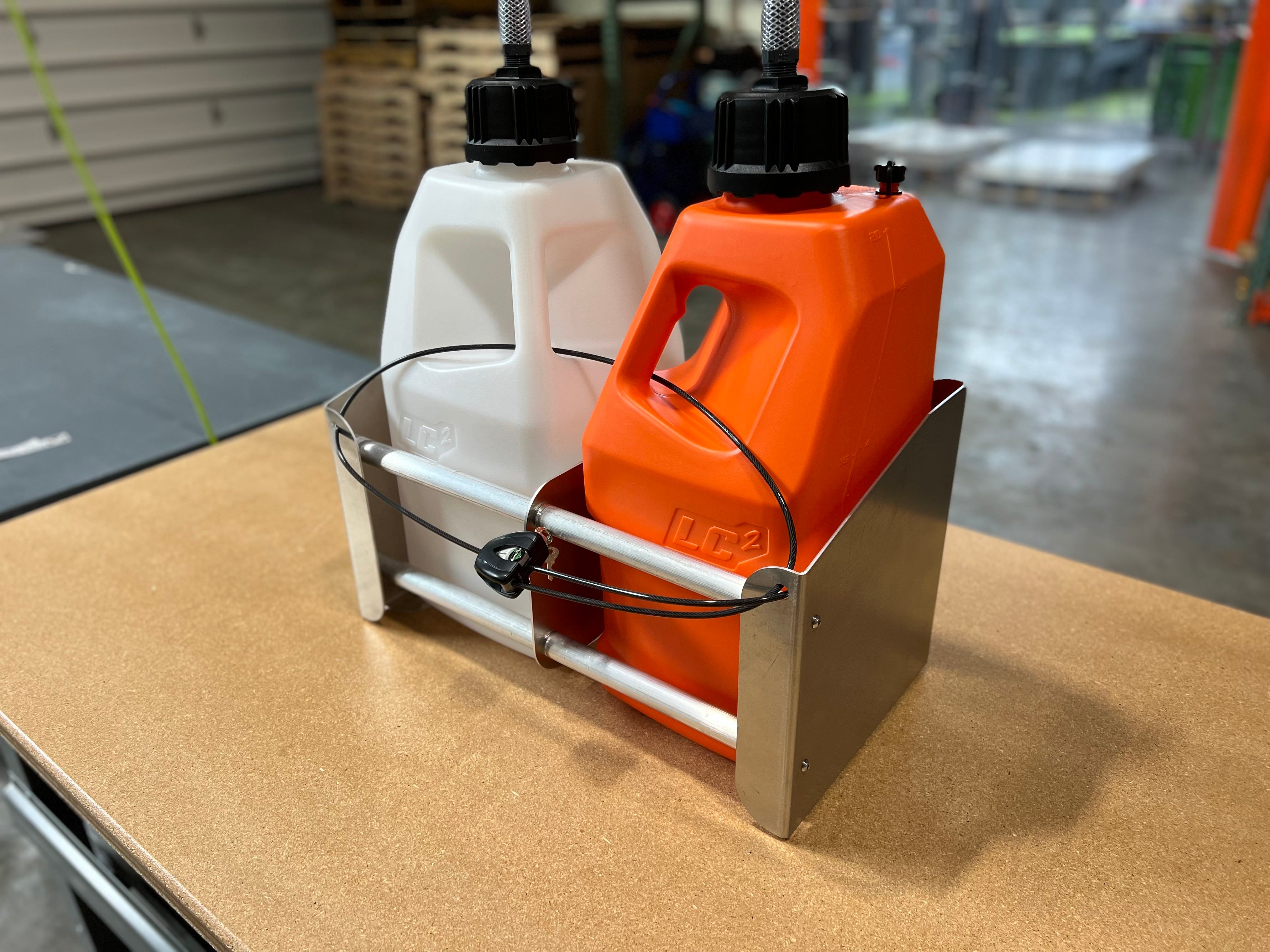 Dual Fuel Jug Rack Floor Mount with Optional Lock