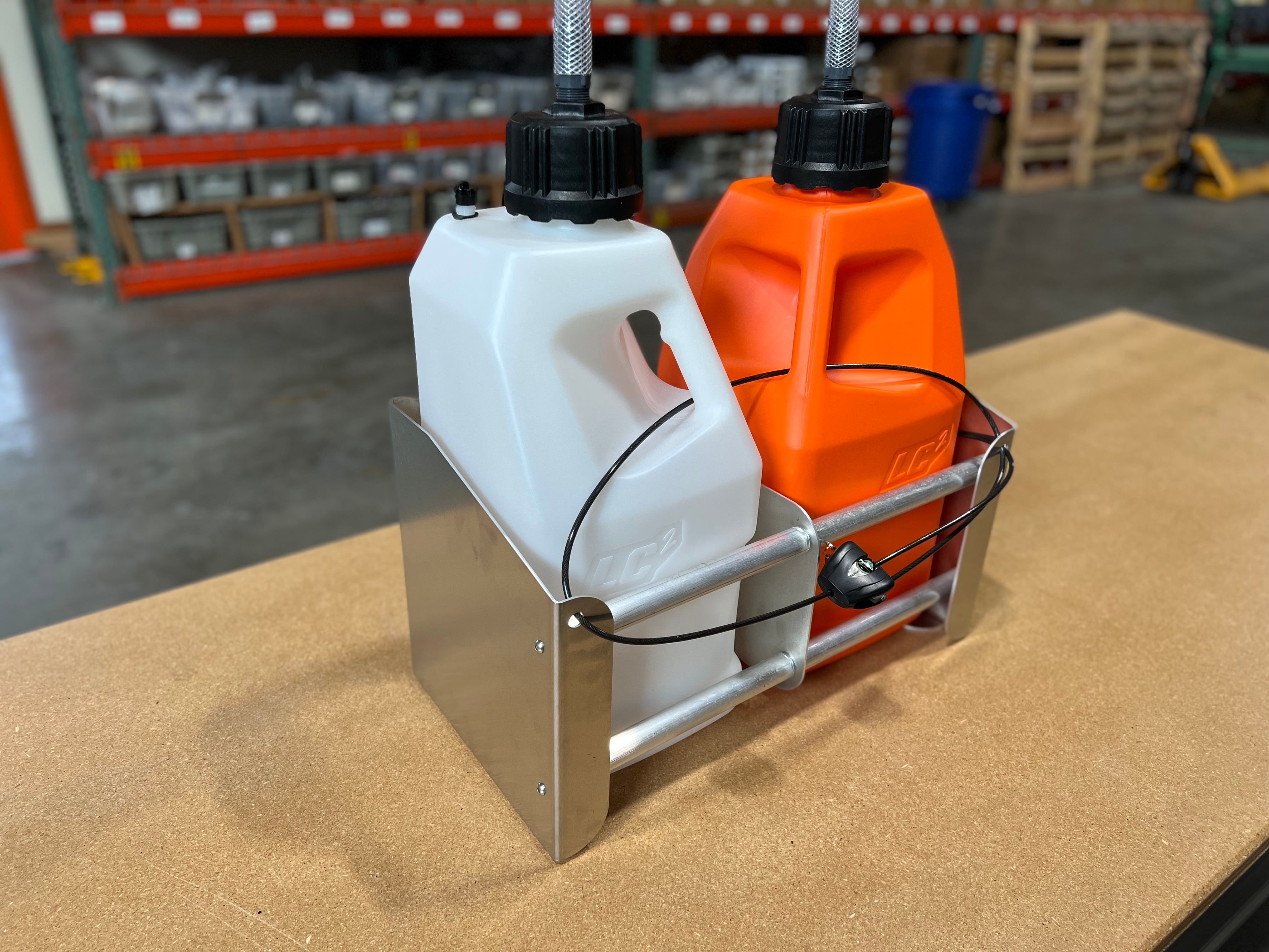 Dual Fuel Jug Rack Floor Mount with Optional Lock